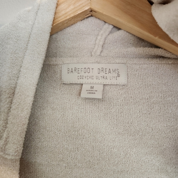 Barefoot Dreams CozyChic Ultra Lite Hooded Seashore Cardigan Cream Medium LARGE - Picture 5 of 9